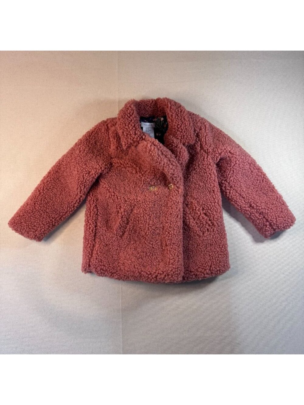 HK8 - Tahari Girls 3T Pink Teddy Faux Fur Coat New With Tags Double Breasted
